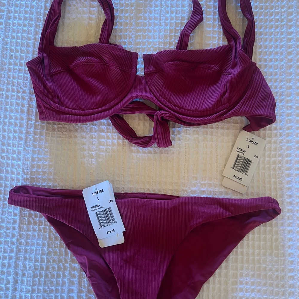 l*space Ribbed Bikini Set in Deep Berry